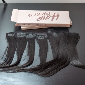 12 Inch Human Hair Clip In Hair Extensions 5 Pieces Natural Black 1B